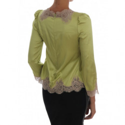 Top in camicetta elasticizzata in seta verde - IT38-XS