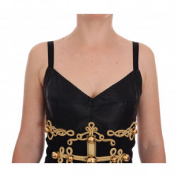 Abito a trapezio dorato elasticizzato in lana nera - IT36 - S
