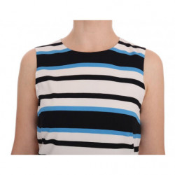 Abito a trapezio elasticizzato in seta a righe bianche blu - IT40-S