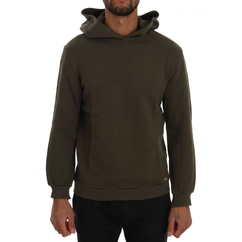 Maglione di cotone con cappuccio pullover verde - S