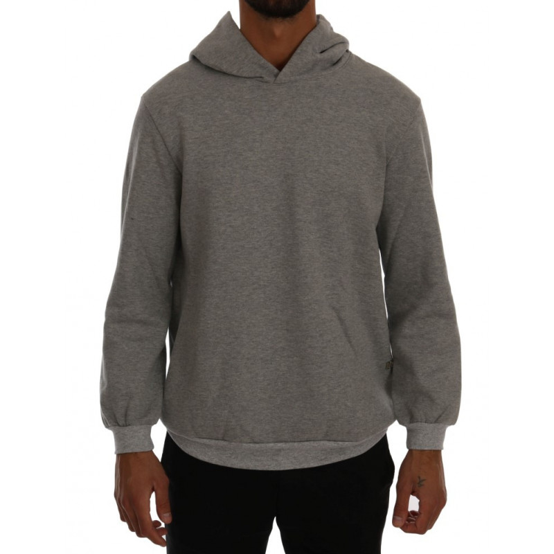 Maglione di cotone con cappuccio pullover grigio - L