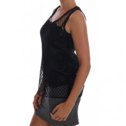 Top in pizzo floreale in rete di seta nera - IT42-M