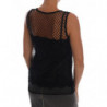 Top in pizzo floreale in rete di seta nera - IT42-M