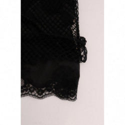 Top in pizzo floreale in rete di seta nera - IT42-M