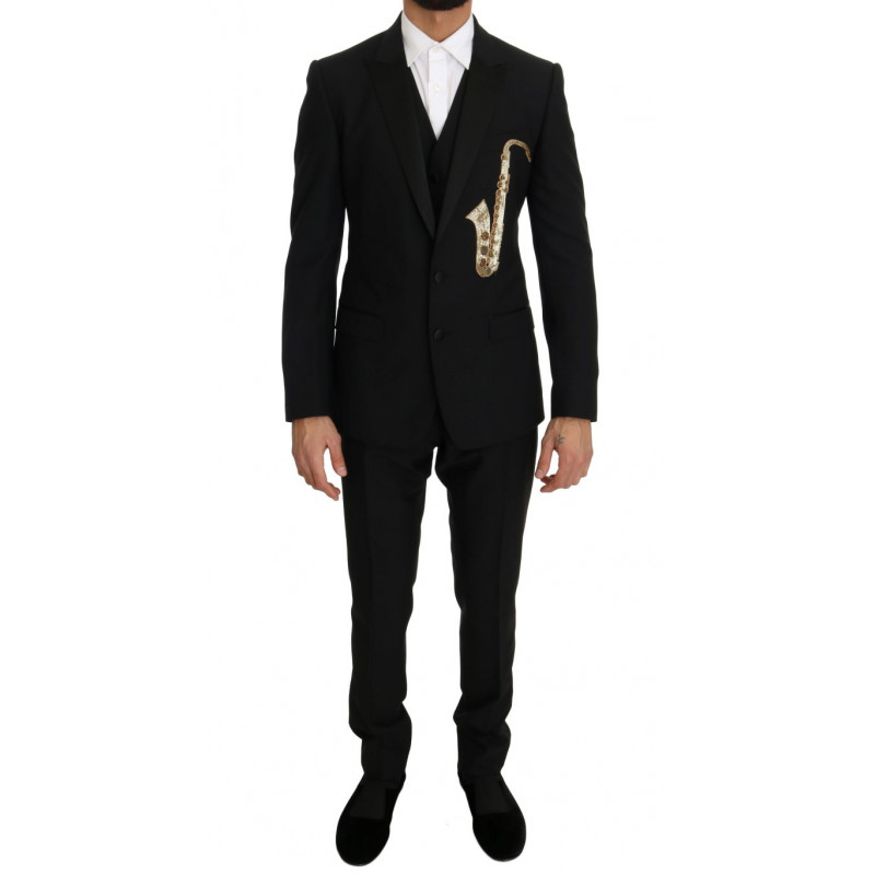 Abito slim fit per sassofono in lana nera e seta - IT46 - S