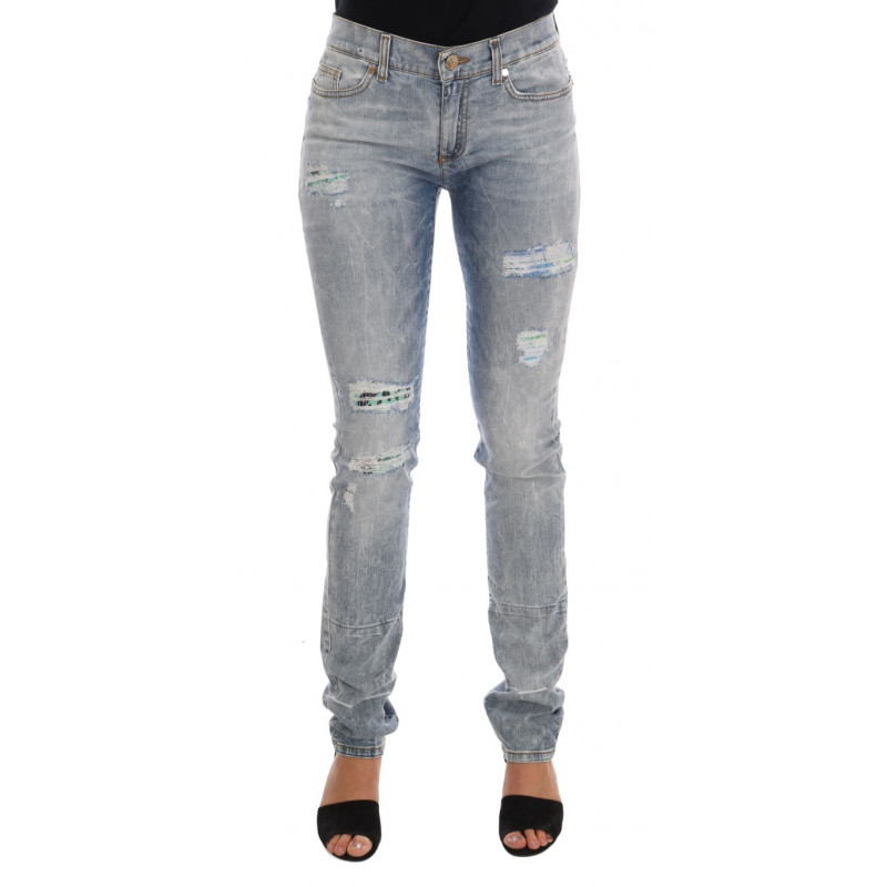 Jeans slim fit elasticizzati strappati con lavaggio blu - W26