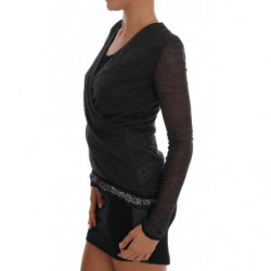 T-shirt a maniche lunghe con top in pizzo di lana grigia - IT44 - M
