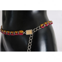 Cintura in pelle di cristallo rosso giallo - M