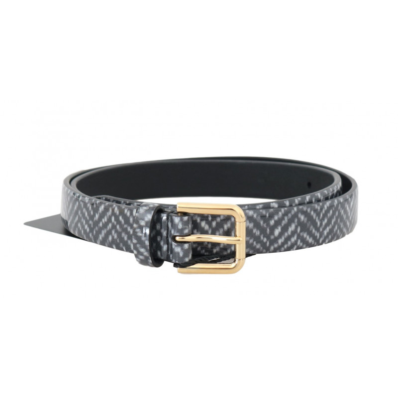 Cintura in pelle con motivo Chevron bianco nero - 65 CM / 26 INCHES