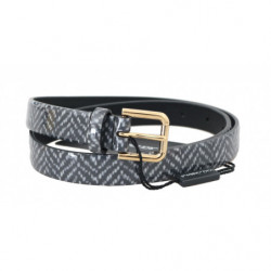 Cintura in pelle con motivo Chevron bianco nero - 65 CM / 26 INCHES
