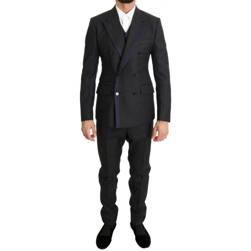 Abito doppiopetto in lana grigia e seta blu - IT44 - XS
