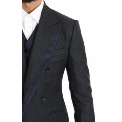 Abito doppiopetto in lana grigia e seta blu - IT44 - XS