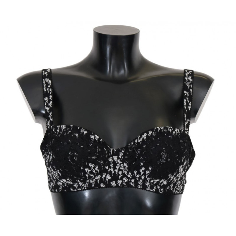 Reggiseno intimo elasticizzato in pizzo bianco di seta nera - IT2 - S