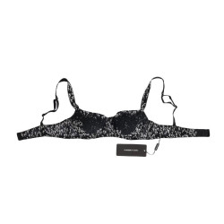 Reggiseno intimo elasticizzato in pizzo bianco di seta nera - IT2 - S