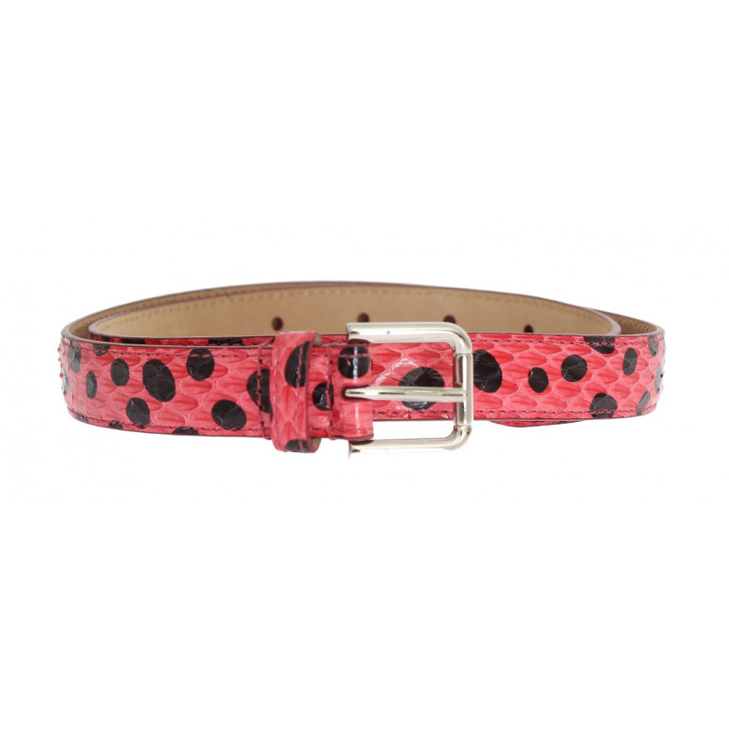 Cintura fibbia argentata pelle serpente pois rosa - 80 CM / 32 INCHES
