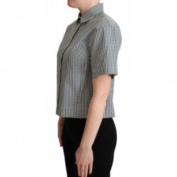 Top in camicetta con camicia a quadri in cotone bianco verde - IT42-M