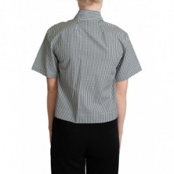Top in camicetta con camicia a quadri in cotone bianco verde - IT44-L