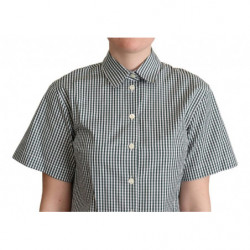 Top in camicetta con camicia a quadri in cotone bianco verde - IT40-S