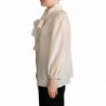 Top in camicetta di seta con colletto Ascot grigio chiaro - IT44-L