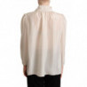 Top in camicetta di seta con colletto Ascot grigio chiaro - IT44-L