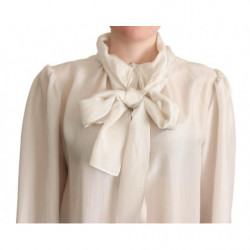 Top in camicetta di seta con colletto Ascot grigio chiaro - IT44-L