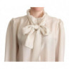 Top in camicetta di seta con colletto Ascot grigio chiaro - IT44-L