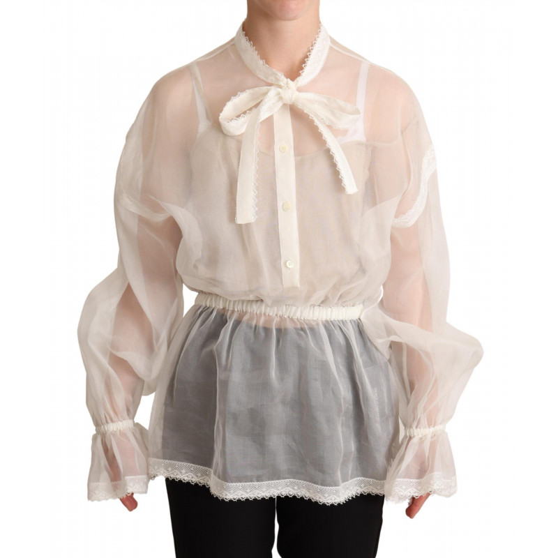 Top camicetta a maniche lunghe con colletto Ascot bianco - IT38 - S