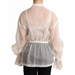 Top camicetta a maniche lunghe con colletto Ascot bianco - IT38 - S