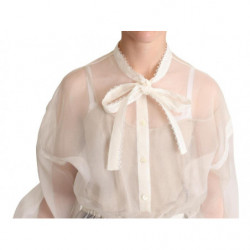 Top camicetta a maniche lunghe con colletto Ascot bianco - IT38 - S