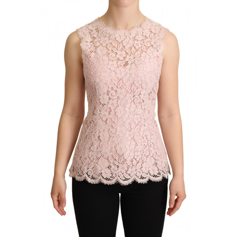 Camicetta senza maniche in pizzo floreale rosa - IT40-S