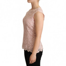 Camicetta senza maniche in pizzo floreale rosa - IT40-S