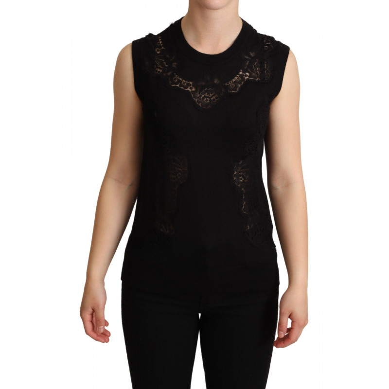 Canotta ritagliata in seta di cashmere nera - IT40-S