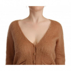 Maglione a maniche lunghe con scollo a V cardigan marrone - IT42-M
