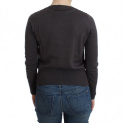 Maglione lavorato a maglia cardigan con paillettes in lana viola - S