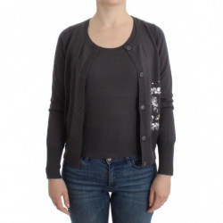 Maglione lavorato a maglia cardigan con paillettes in lana viola - S