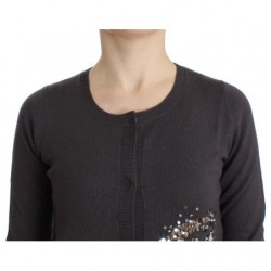 Maglione lavorato a maglia cardigan con paillettes in lana viola - XS