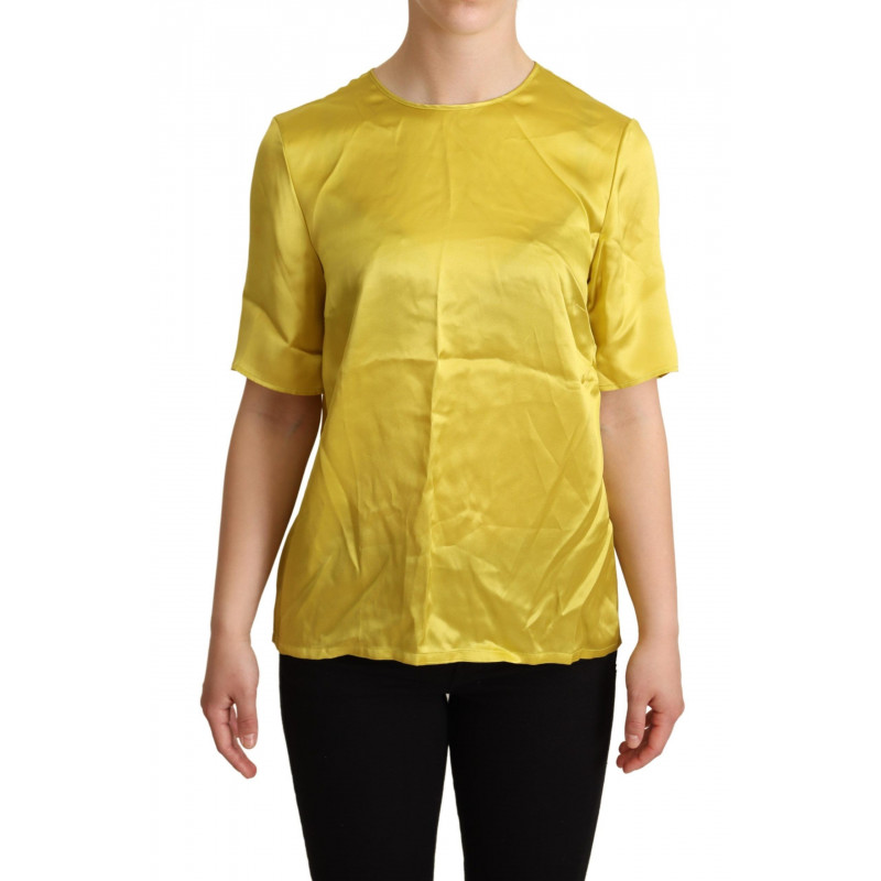 T-shirt in camicetta a maniche corte in seta gialla - IT44-L