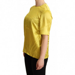 T-shirt in camicetta a maniche corte in seta gialla - IT44-L