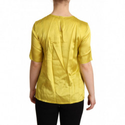 T-shirt in camicetta a maniche corte in seta gialla - IT44-L