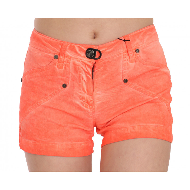 Mini shorts in denim di cotone arancione a vita media - IT40-S