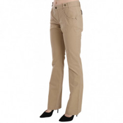 Pantaloni dritti a vita media in cotone beige - IT46-XL