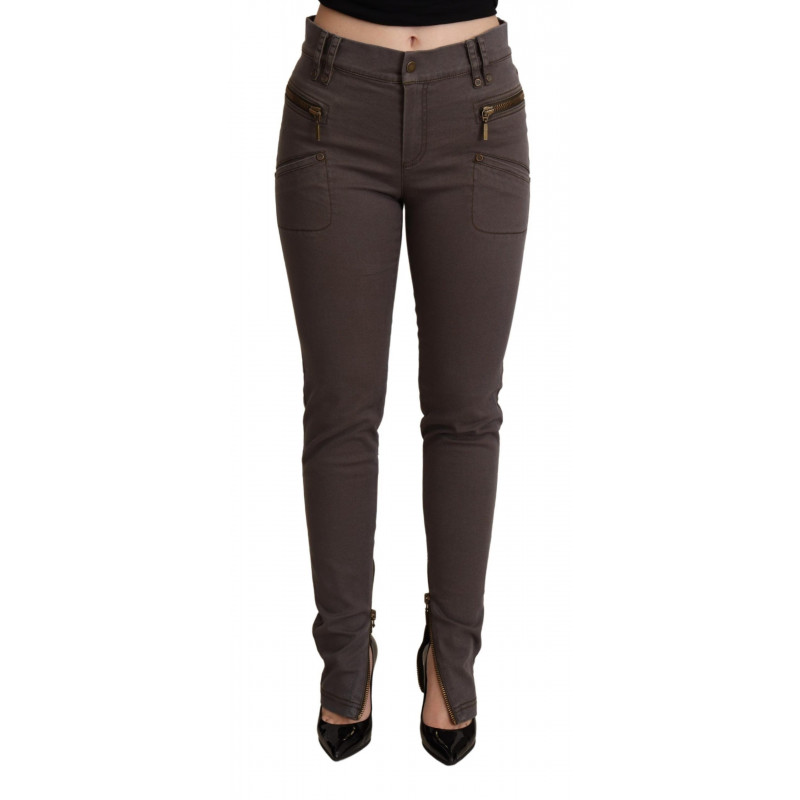 Jeans skinny in denim elasticizzato in cotone marrone - IT38-XS