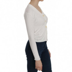 Maglione cardigan corto a maniche lunghe con scollo a V bianco - L