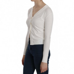 Maglione cardigan corto a maniche lunghe con scollo a V bianco - L