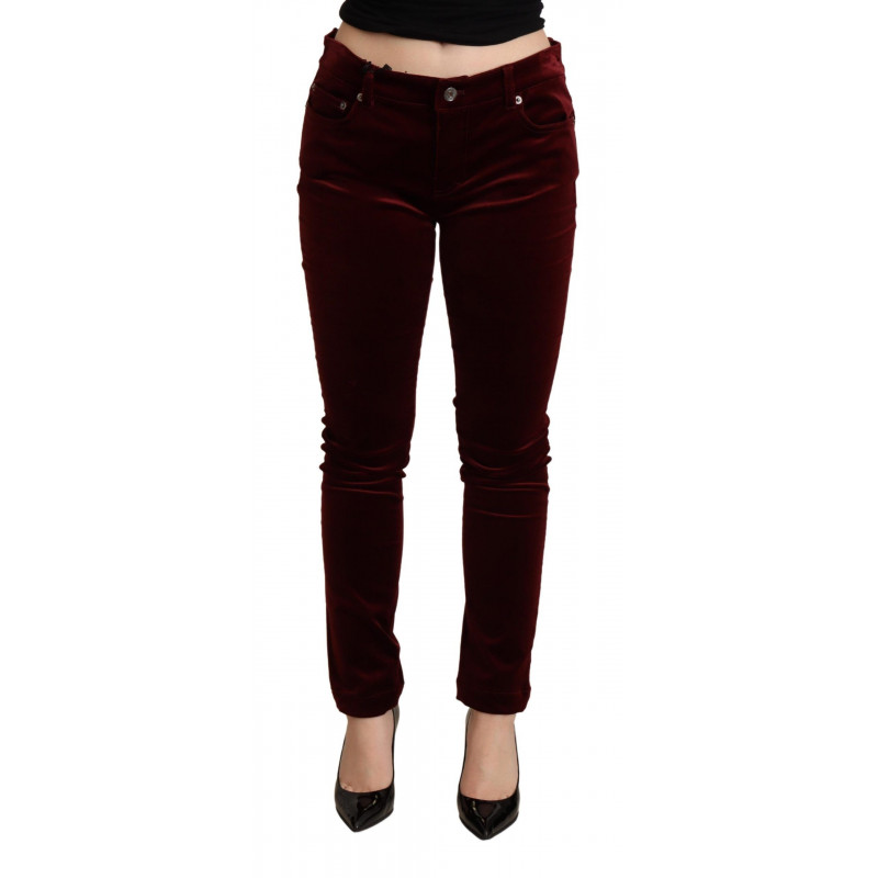 Pantaloni skinny in velluto rosso bordeaux - IT36 - XS