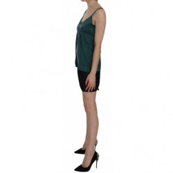 Miniabito a trapezio in seta verde con cinturino a spaghetti - IT44-L