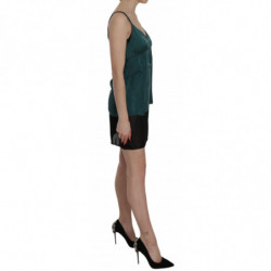 Miniabito a trapezio in seta verde con cinturino a spaghetti - IT44-L