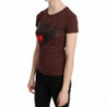 Top T-shirt girocollo con stampa cuori marroni - IT42-M