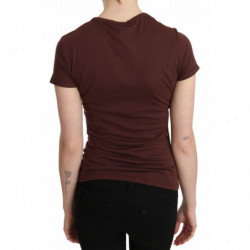 Top T-shirt girocollo con stampa cuori marroni - IT42-M