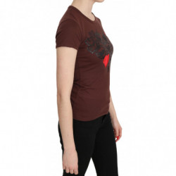 Top T-shirt girocollo con stampa cuori marroni - IT42-M